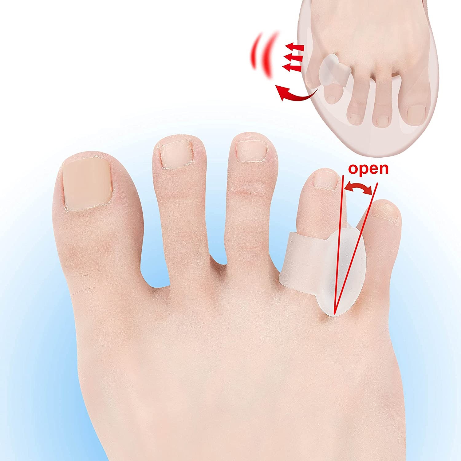 Durchscheinender Gel-Pinky-Toe-Separator für gekräuselte überlappende Zehen