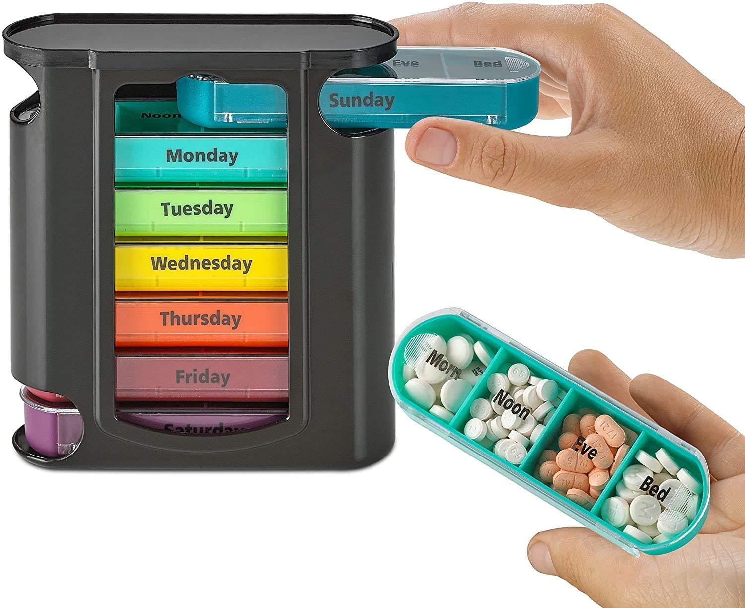 Stapelbarer bunter täglicher Medikamenten-Erinnerungs-Pillen-Organizer