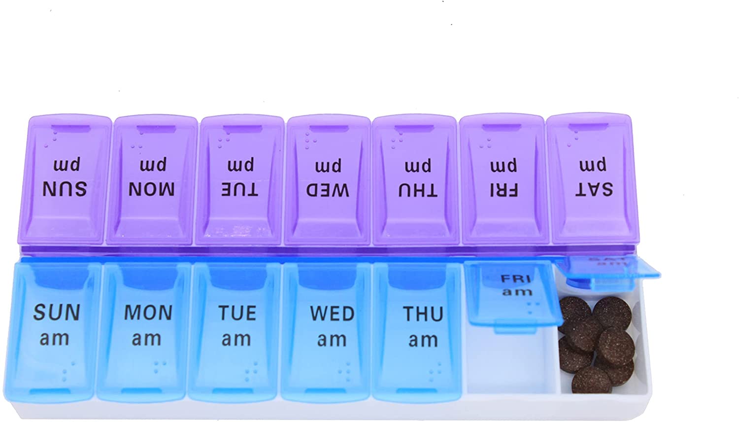 Wöchentlicher Pillenspender für neue Medikamente mit Druckknopf